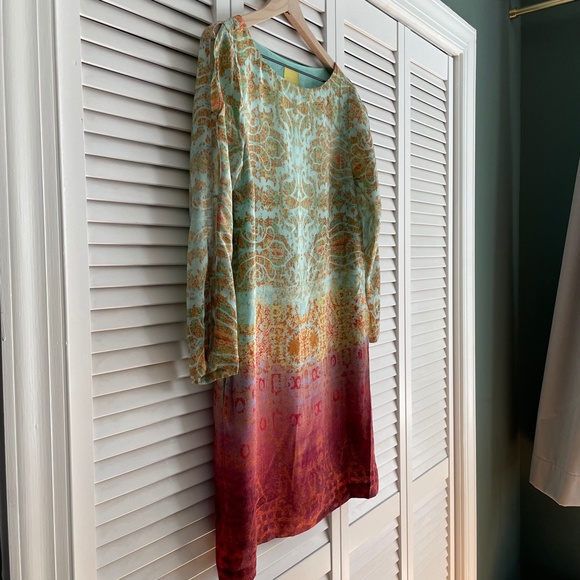 Maeve by Anthropologie | Silk Cleome Ombre Boho Shift Dress size XS - Picture 6 of 8